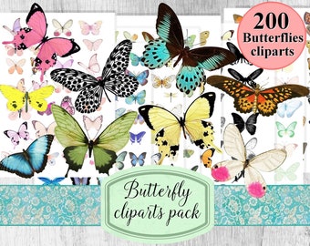 Vintage Butterfly Clipart Kit – Printable Cutout Butterflies & Stickers (Digital Download)