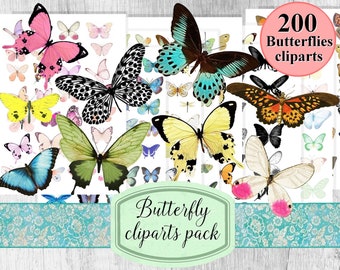 Vintage Butterfly cliparts Kit, Cutout Butterflies,Printable butterfly, butterfly stickers, Digital Download Allegradigital