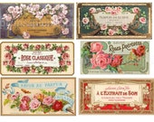 French Perfume Cologne Labels, Digital Sheet, 6 Labels, Vintage Floral French Label soap, Paris France Elegant Victorian Collage Clip
