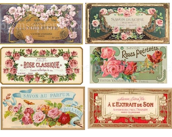 Vintage French Perfume Soap Labels – Digital Collage Sheet – Printable Ephemera for Bathroom Decor, Junk Journal, Scrapbooking