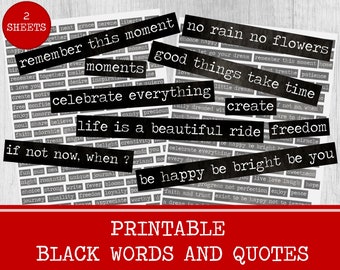 Journal Words, Inspirational, Junk Journal, Phrases, Mixed Media Words, Collage Sheet, Scrapbooking, Printable, Ephemera inspirational words