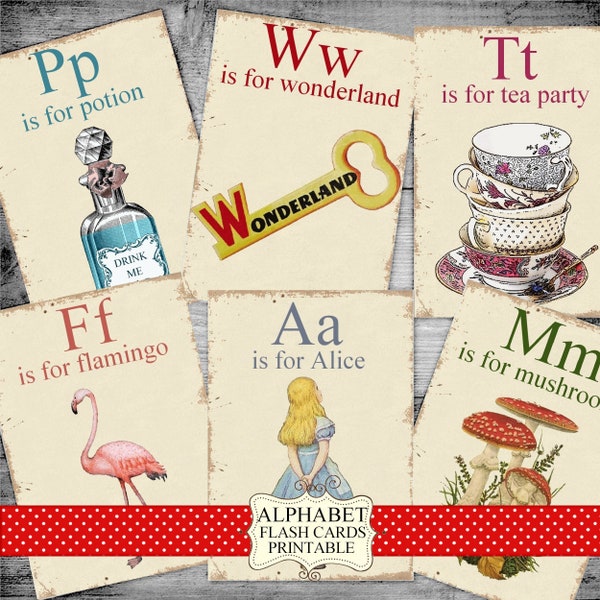 ABC Alice in wonderland Junk Journal, Printable Alphabet, Letters, Alphabet Ephemera, ABC Tags, Retro alphabet Downloads Allegradigital