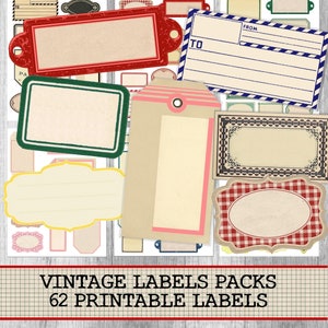 Retro Etiketten & Ephemera, druckbare Vintage Etiketten, Digitaler Download für Scrapbooking und Junk Journals