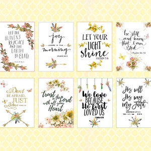 Colagem de versículos bíblicos com etiquetas, cartões de felicitações bíblicos para impressão, downloads de versículos bíblicos Boho, imprimir em casa