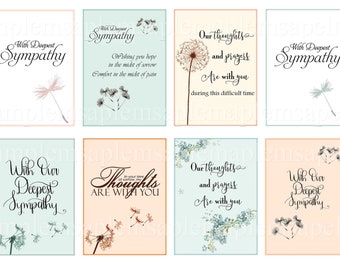 Printable SYMPATHY CONDOLENCE CARDS instant download, print at home digital collage sheet condolence tags