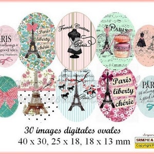 images digitales cabochon ovale pour bijoux Paris, Tour Eiffel,liberty, pois, collage digital, image numérique image 1