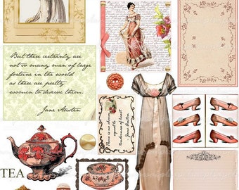 Digital Collage Sheet Jane Austen Pride and Prejudice Jane Eyre Images Instant Download, PNG Included Ephemera scrapbooking journaling