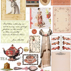 Digital Collage Sheet Jane Austen Pride and Prejudice Jane Eyre Images Instant Download, PNG Included Ephemera scrapbooking journaling