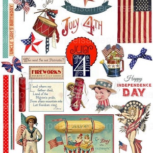 July 4th Digital Collage Sheet, 4th of July Clip art, Patriotic Day PNG, american flag, fireworks Clip art, Independance Stickers