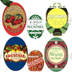 images digitales cabochon ovales rétro "Sirop de fruits", image pour bijoux, scrapbooking, fruit, étiquette, publicité rétro images vintage
