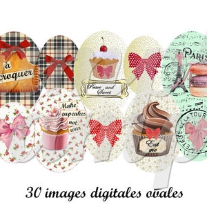 Digital collage sheet Oval Cupcake macaron - digital oval images, Oval size 30x40 mm, 18x25 mm, 13x18 mm, pendant images instant download.