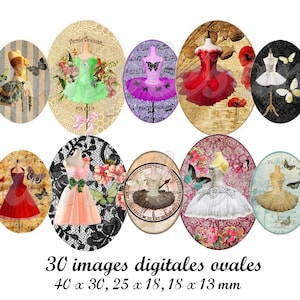 images digitales cabochon ovales vintage rétro, image pour bijoux, cabochon, collage digital, corset, tutu, glamour, cabochon ovale
