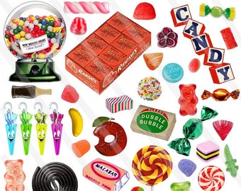Vintage retro Candy sweets Clip Art Collage Sheet, INSTANT DOWNLOAD, Digital Scrapbooking Embellishments, Printable Ephemera png Jpeg