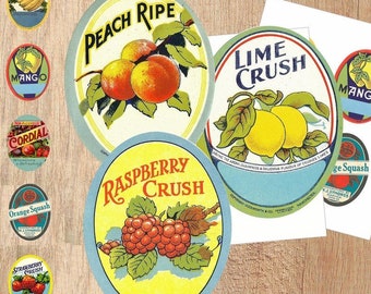 Vintage fruits Crate Labels ephemera Antique labels yam-Collage Sheet Instant Download Printable vintage tags scrapbook journaling