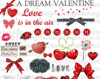 Retro digitaal collageblad "Valentijnsdag", vintage, retro, hart, rood, liefde