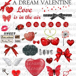 Feuille de Collage digitale rétro  "Saint Valentin",  vintage, rétro, coeur, rouge, amour