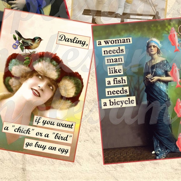 Saying Ladis Digital Collage Sheet Vintage Ladies Gift Tags Cards Printable Images Decoupage Paper Funny ladies quotes