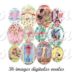 Digital collage sheet Oval 30 x 40 mm, 18 x 25 mm, 13 x 18 mm flamingo, bird, Fawn, hind, glass cabochon images, cameo images, pendant image