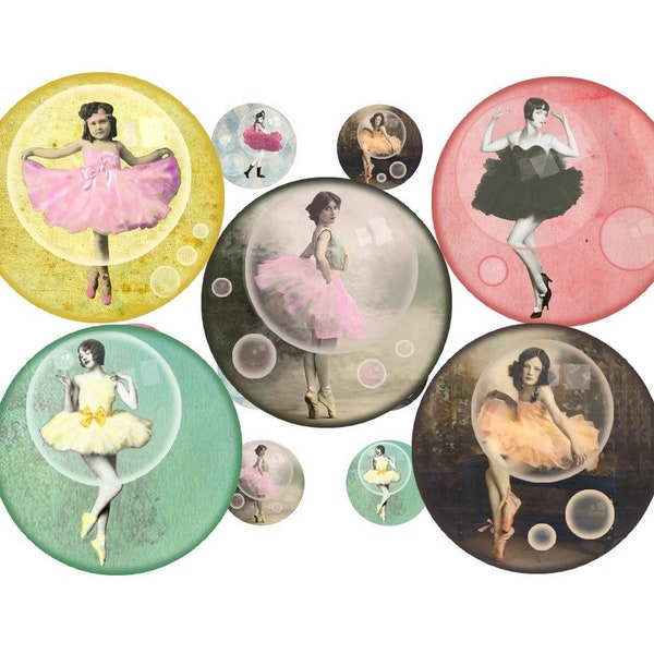 Digital collage sheet circles dancer ballet ballerina, one inch circle images for pendant bottle caps images instant download digital rounds