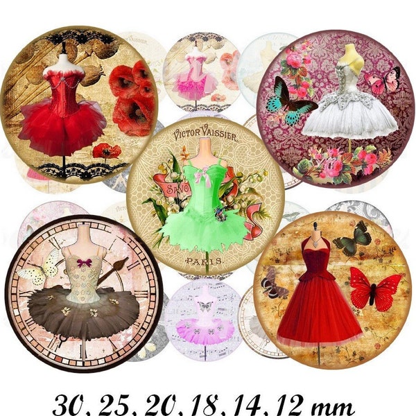 Images digitales cabochon vintage, rétro, glamour, corset, tutu, images cabochon, image bijoux badge miroir