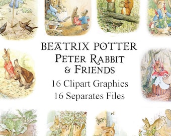 Digital collage sheet Peter Rabbit and Friends Beatrix Potter Art Images Peter Rabbit clipart Beatrix Potter Clipart The bunny family