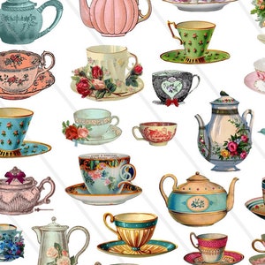 Teacup clipart Tea clipart Teacup floral Vintage tea cups Tea party clipart Tea cups Clipart teapots digital collage sheet Fussy Cut,Cricut