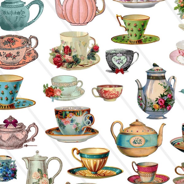 Teacup clipart Tea clipart Teacup floral Vintage tea cups Tea party clipart Tea cups Clipart teapots digital collage sheet Fussy Cut,Cricut