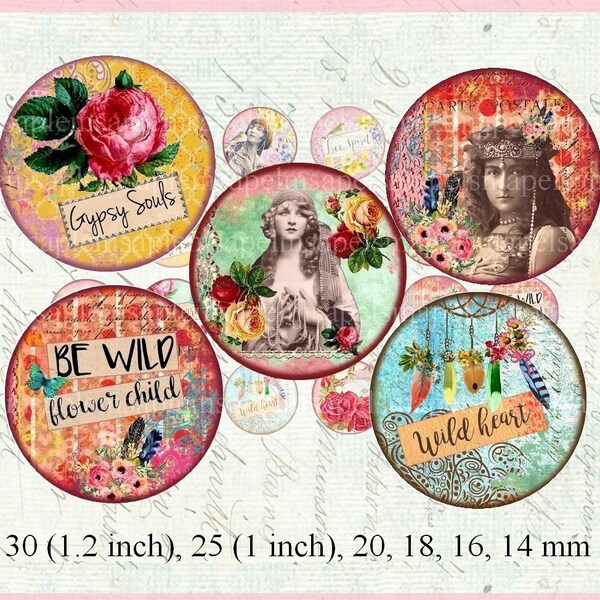 Images digitales cabochon Boho Gypsy images digitales images cabochon images bijoux badge Alegra digital