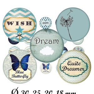 Immagini digitali cabochon "blu", retrò, blu, farfalla, stelle, nodo, immagini cabochon di gioielli