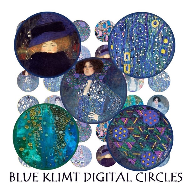 images digitales cabochon Klimt Gustav Klimt Art deco Art nouveau BLEU peintre peinture image bijoux images cabochon cabochon vorlagen