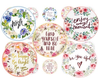 Inspirational quotes digital collage sheet bottlecap image Motivational sayings 1 inch round 30mm 25mm 1.25" circle printable download