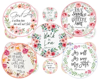 Bibles verses cicrles 1 + 1.2 + 1.5 inch (20 25, 30, 38 mm)  Printable download BIBLE VERSES circle images for round pendants, scripture art