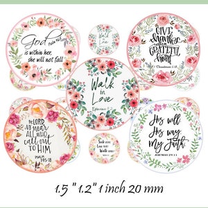 Bibles verses cicrles 1 + 1.2 + 1.5 inch (20 25, 30, 38 mm)  Printable download BIBLE VERSES circle images for round pendants, scripture art