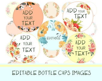 Editable Bottle Cap Collage Sheet 1 Digital Bottle Cap Images Digital collage sheet Boho circles add text click and type