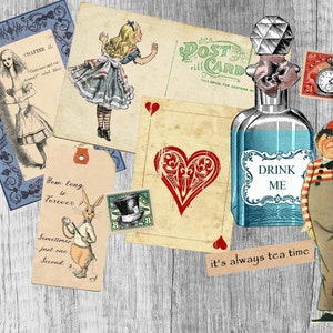 Printable Alice in Wonderland Junk Journal Clip Art Journal Kit Download, Digital Wonderland Scrapbook Collage Sheet Alice Clip Art Ephemera image 5