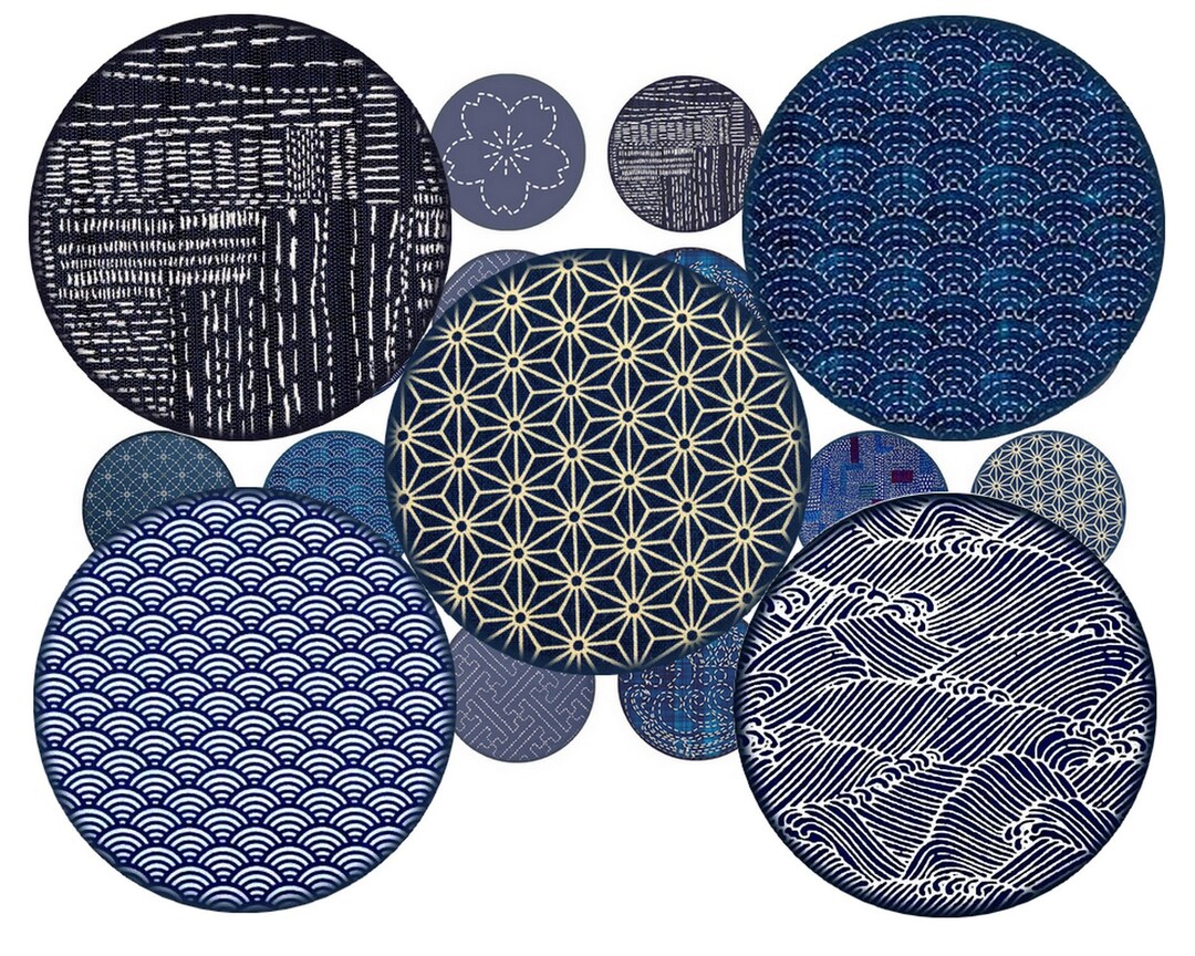 Digital Collage Sheet Circles Sashiko Japanese Pattern Japanes ...
