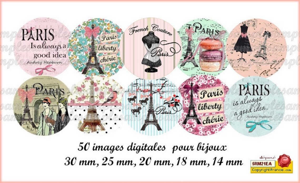 Vintage Paris Images Printable Digital Collage Sheet Cabochon Images 1 ...
