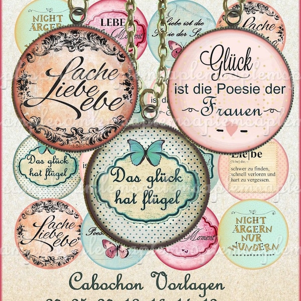 Cabochon Vorlagen Glück Liebe Wort Zitat- digitale Bilder Cabochon Vorlage für Anhänger - Cabochon Bilder - Cabochon Vorlagen, Deutsch