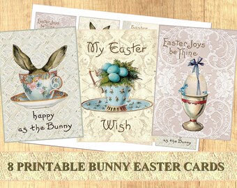Easter Bunny cards Collage Sheet Printable Ephemera, Digital Tags, Print at Home Easter journal cards Bunny downloads allegradigital