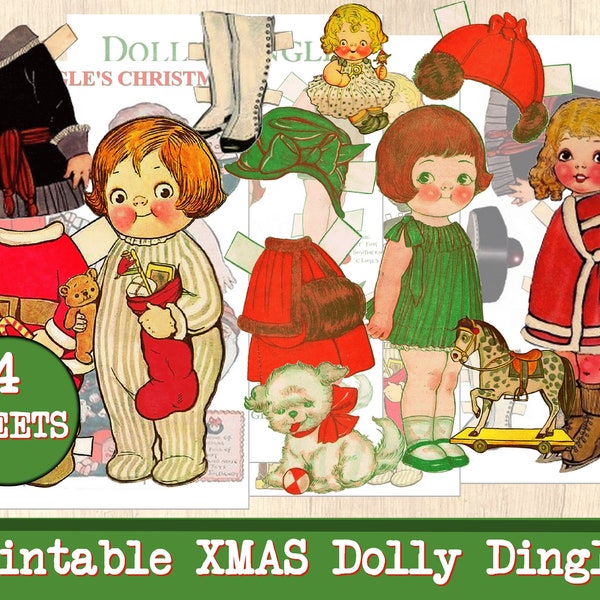 Dolly Dingle Vintage Retro Paper Doll. Digital Dottie Darling Download vintage paper doll paper toy printable dolly Christmas