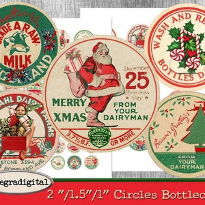Retro Christmas bottlecaps Printable Christmas 40's-50's Milk Caps Christmas 2 inch cirles 1.5 inch circles 1 inch circles INSTANT DOWNLOAD
