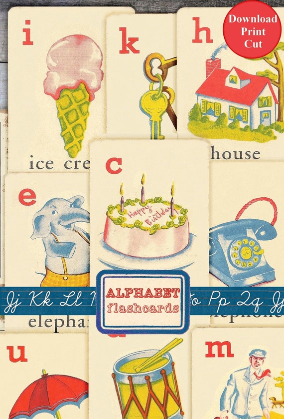 Flash Cards, ABC, Junk Journal, Alphabet, Letters, Children's, Pocket, Ephemera, Printable, Tag, Vintage, Digital Download Allegradigital