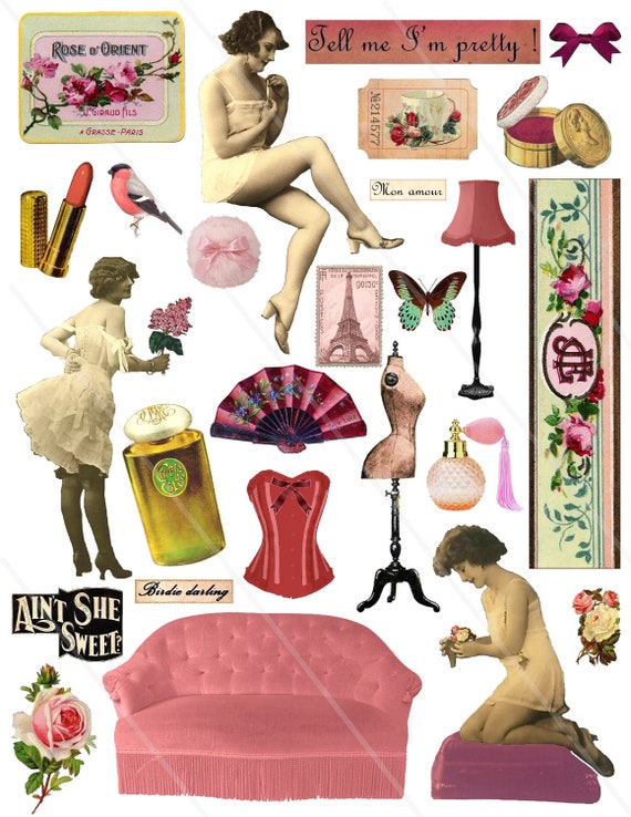 Victorian Boudoir Clipart vintage pinup Clip Art Digital Collage Sheet Scrapbooking Images for Card Making Decoupage Pap Ephemera PNG Cricut