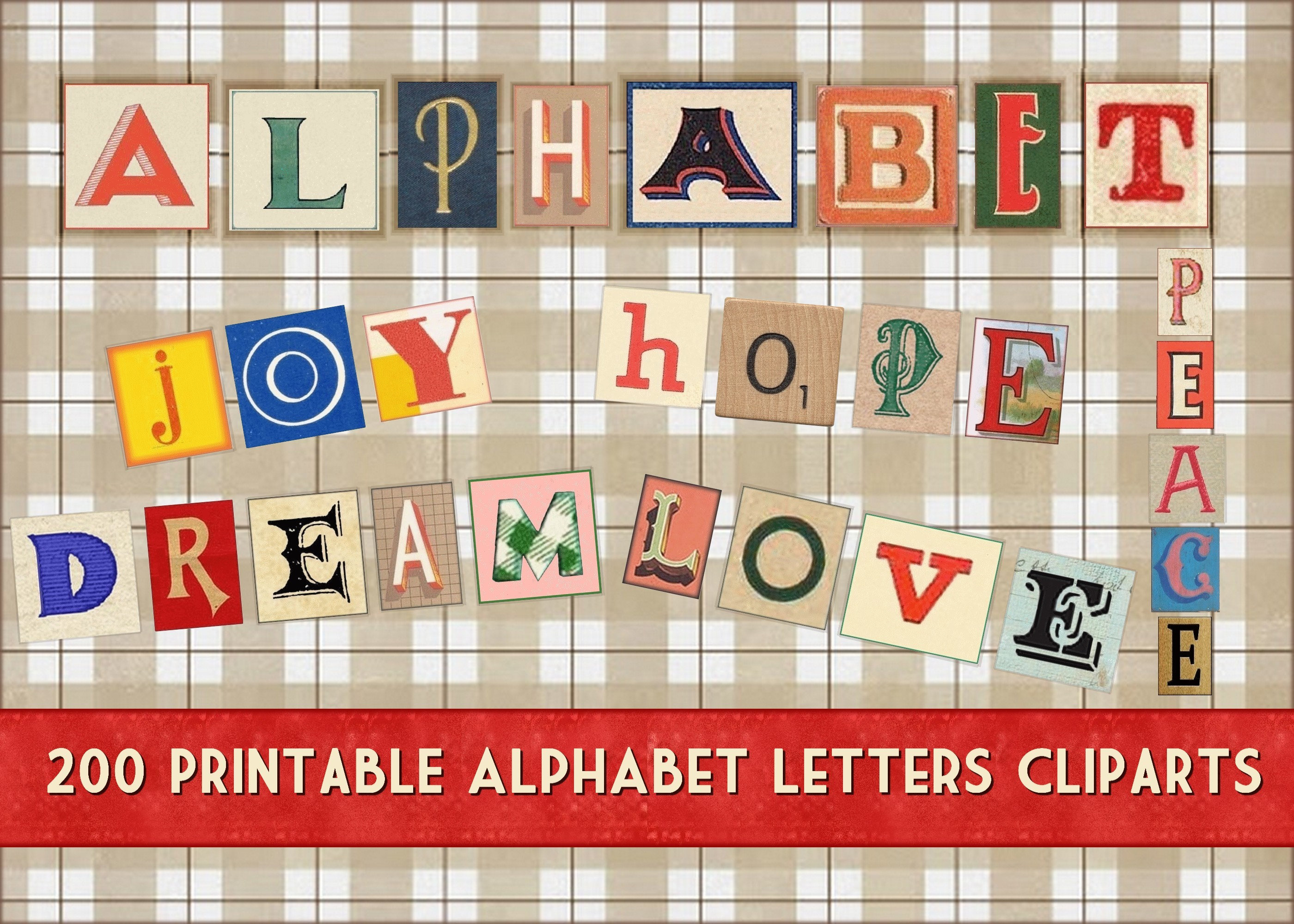 Scrapbook Letras Letras del alfabeto retro, alfabeto vintage imprimible para ...