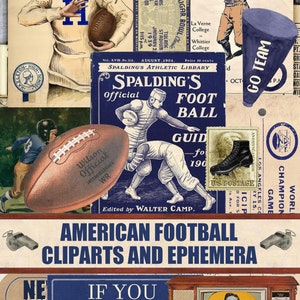 Vintage American Football clip art and ephemera Super Bowl Printable Ephemera jpeg and Png files, retro Football png INSTANT Download