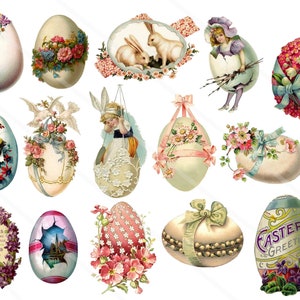 Vintage Victorian Easter Eggs Clipart Pack – Digital Collage Sheets in JPG and PNG Files