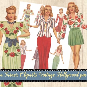 Retro Clipart vintage Lana Turner, digitale beelden voor scrapbooking, ongewenste dagboek journaling plek pin-up clipart Allegradigital
