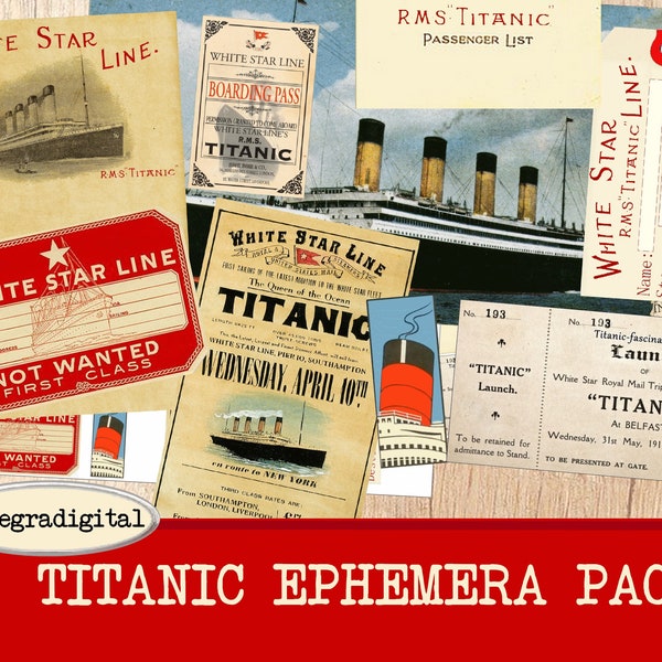 Vintage Titanic Ephemera Digital Collage Sheet Titanic Scrapbooking journaling junk journal Ephemera Printable Titanic