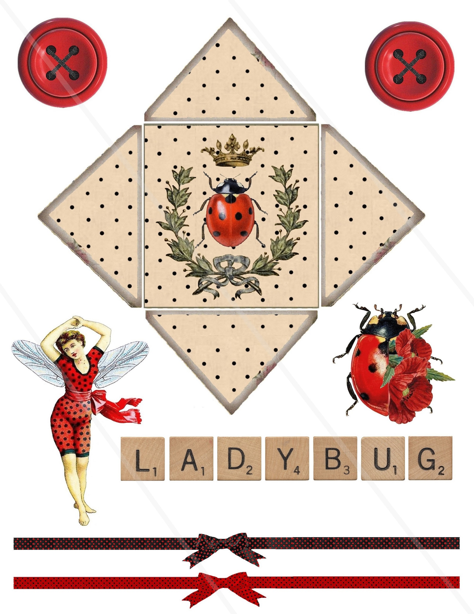Vintage Ladybug Junk Journal Ephemera Pack – Printable Summer Garden ...
