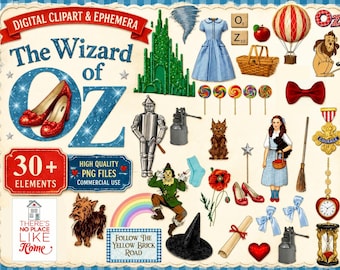 Wizard of Oz Clipart – Dorothy Digital Collage Sheet, Ruby Slippers Illustration, PNG & JPEG Files